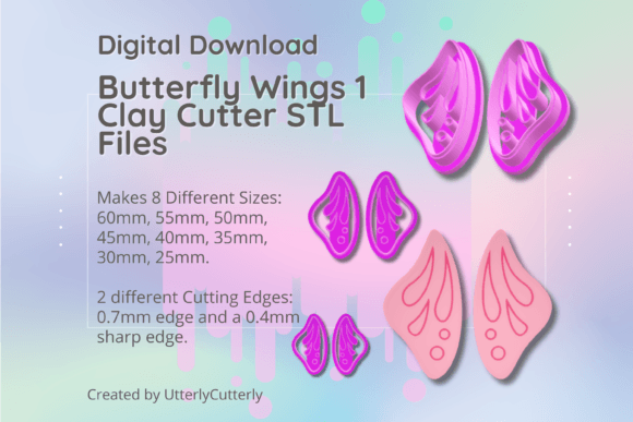 Clay Cutter STL File Butterfly Wings 1 Digital Download