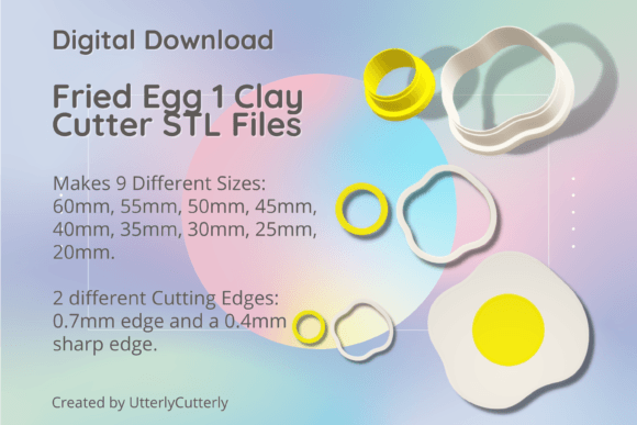 Fried Egg 1 Clay Cutter - Breakfast Food: Digital STL Files for Polymer Clay and Baking
