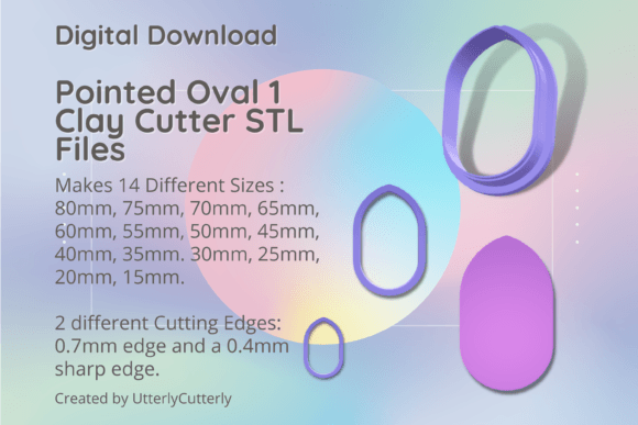 Pointed Oval 1 Clay Cutter - STL Digital: Precision Tools for Polymer Clay and Cookie Art