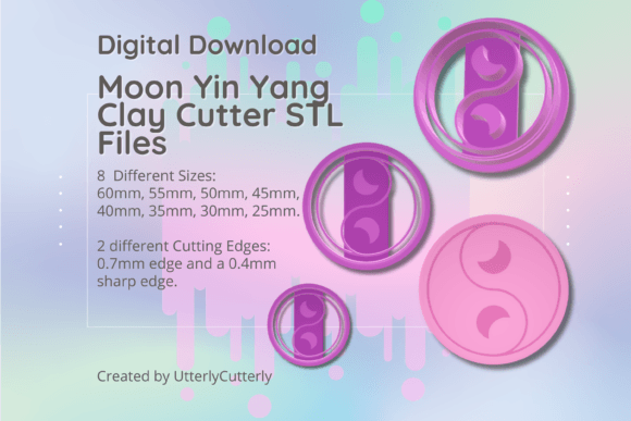 Yin Yang Moon 1 Clay Cutter - STL Digital Download for Custom Jewelry and Decor